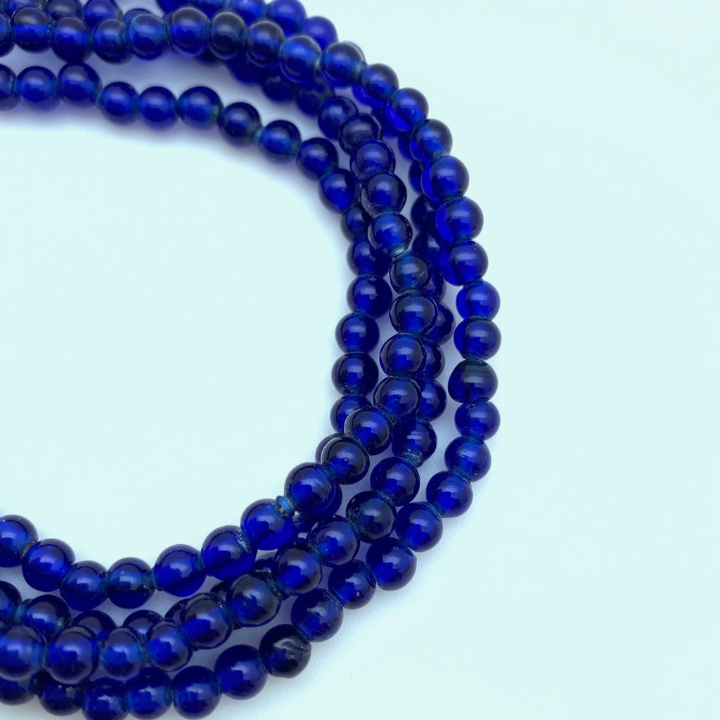 Vintage Navy Blue Round Czech Glass Spacer Beads (4mm) (BCG175)