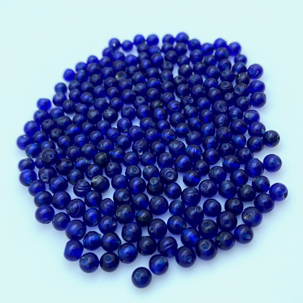 Vintage Navy Blue Round Czech Glass Spacer Beads (4mm) (BCG175)