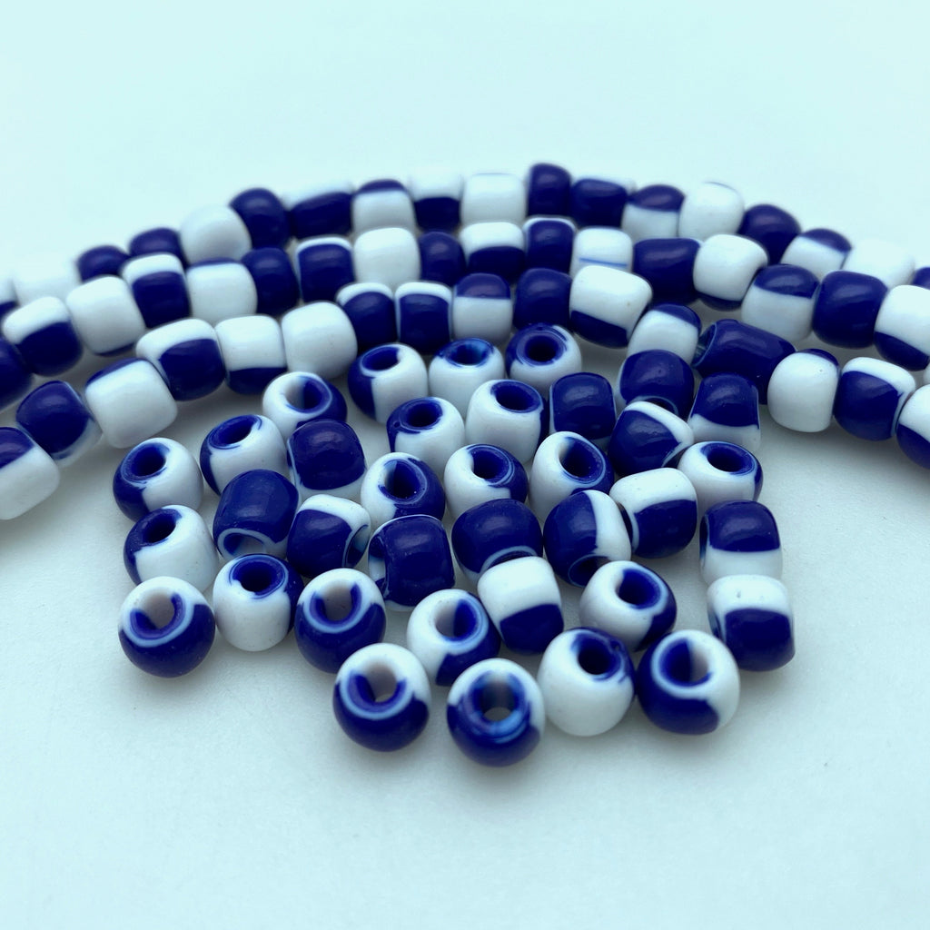 Vintage Navy Blue & White Non-Symmetrical Czech Glass E-Beads (BCG178)