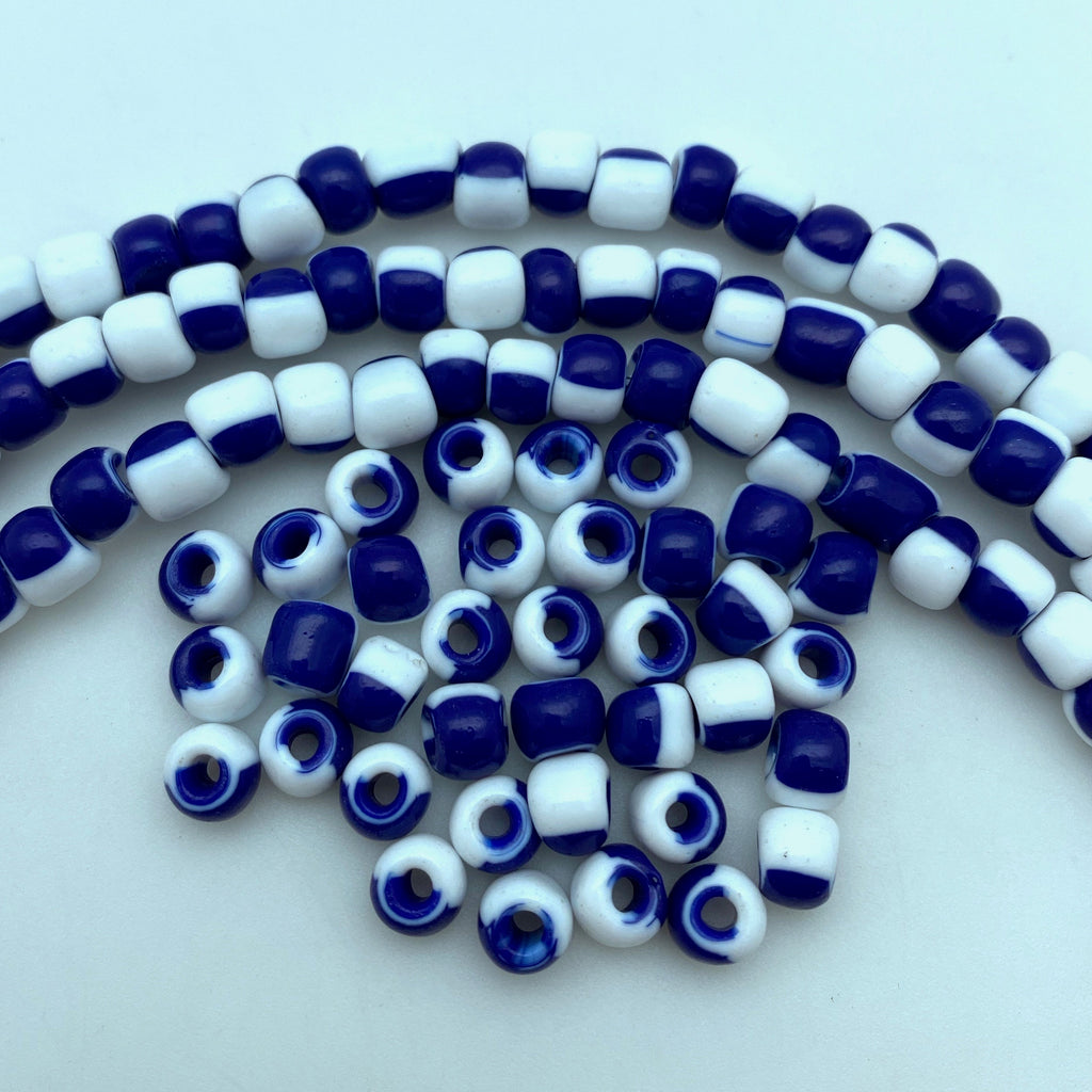 Vintage Navy Blue & White Non-Symmetrical Czech Glass E-Beads (BCG178)