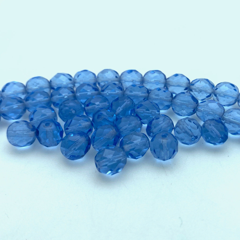 Vintage Steel Blue Translucent Faceted Oval Czech Glass Beads (7x8mm) (BCG182)