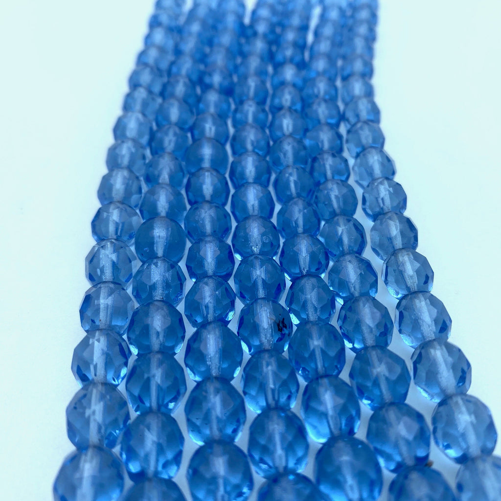 Vintage Steel Blue Translucent Faceted Oval Czech Glass Beads (7x8mm) (BCG182)