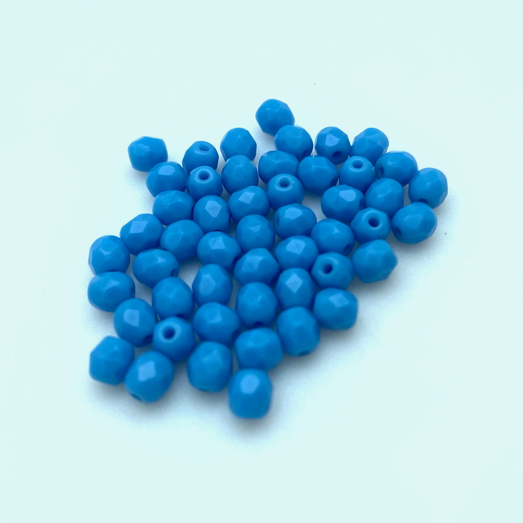 Vintage Cerulean Blue Faceted Oval Czech Glass Beads (4mm) (BCG184)