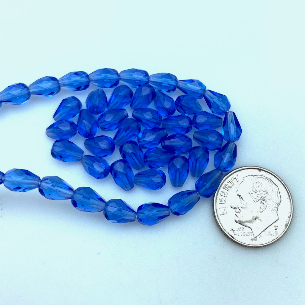 Vintage Faceted Sapphire Blue Teardrop Czech Glass Beads (5x7mm) (BCG185)