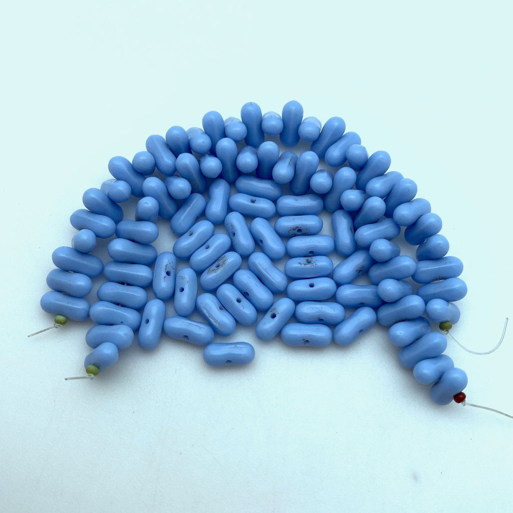 Vintage Cornflower Blue Peanut Czech Glass Beads (4x9mm) (BCG186)