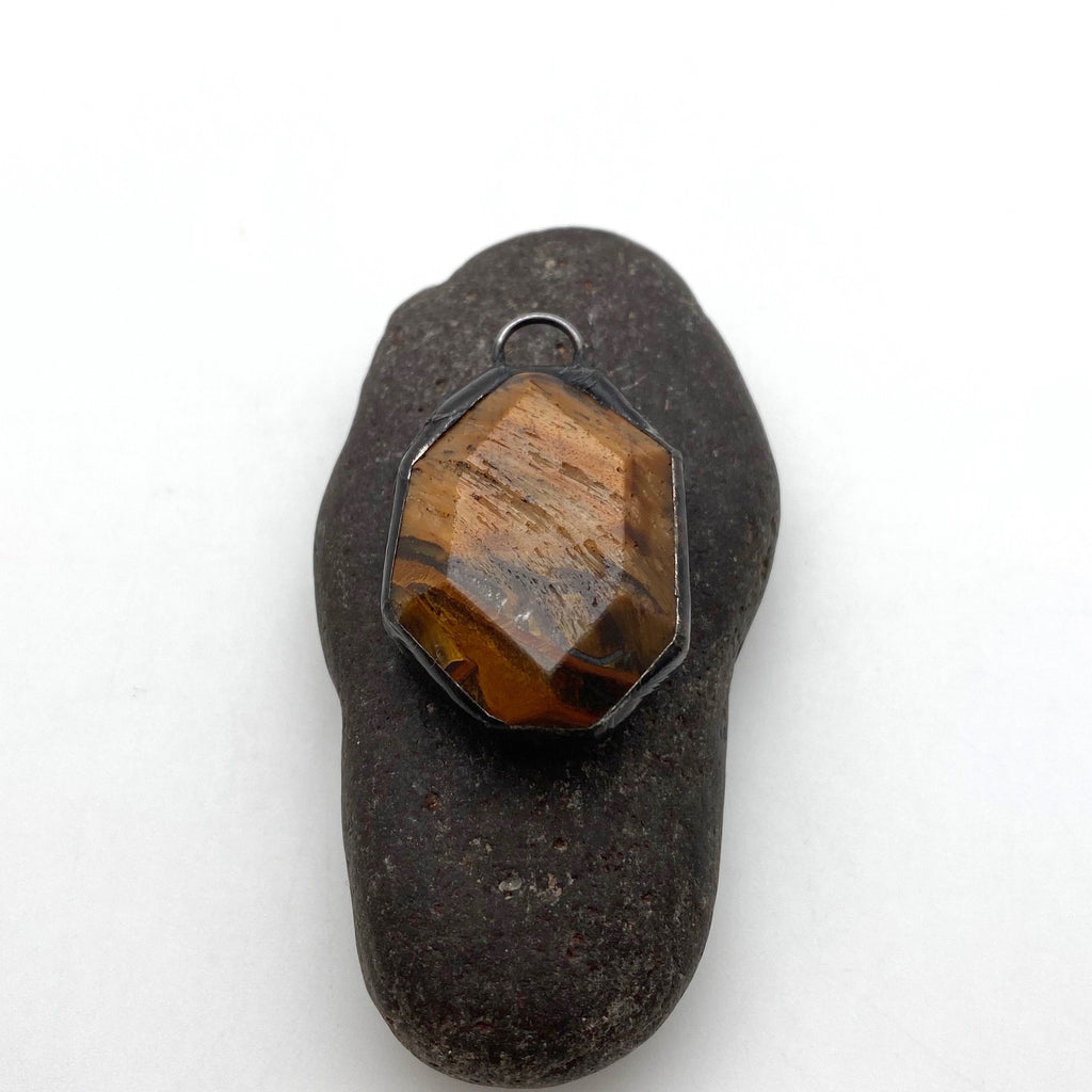 Tiger&#39;s Eye Hand Soldered Pendant or Conector ( 2 Styles To Choose From) (SSP23)