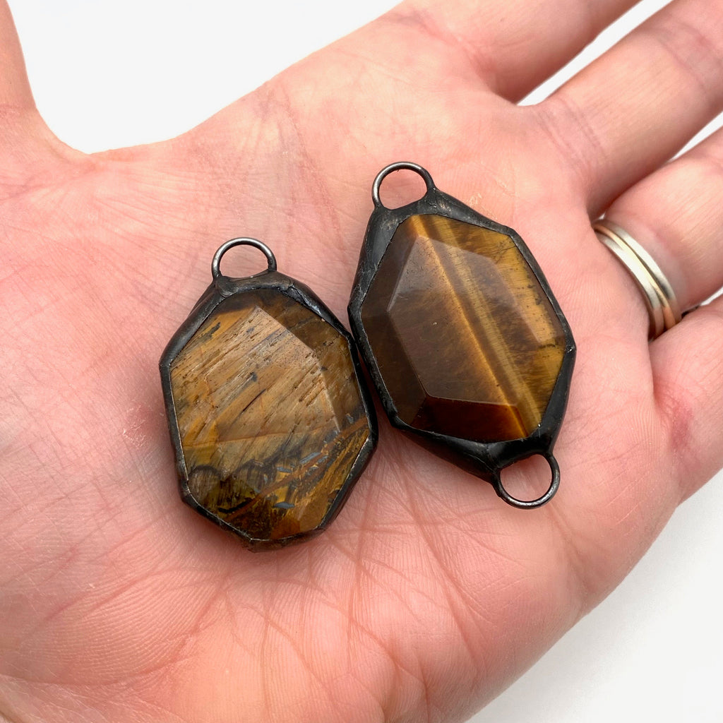 Tiger&#39;s Eye Hand Soldered Pendant or Conector ( 2 Styles To Choose From) (SSP23)