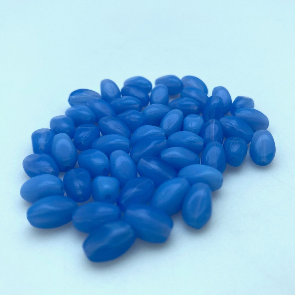 Vintage Azure Milky Blue Oval Czech Glass Beads (6x9mm) (BCG189)