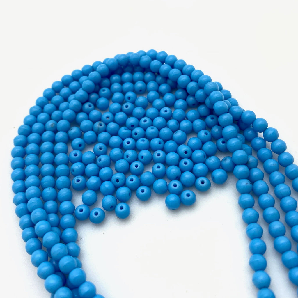 Vintage Japanese Opaque Olympic Blue Round Glass Beads (4mm) (BJG3)