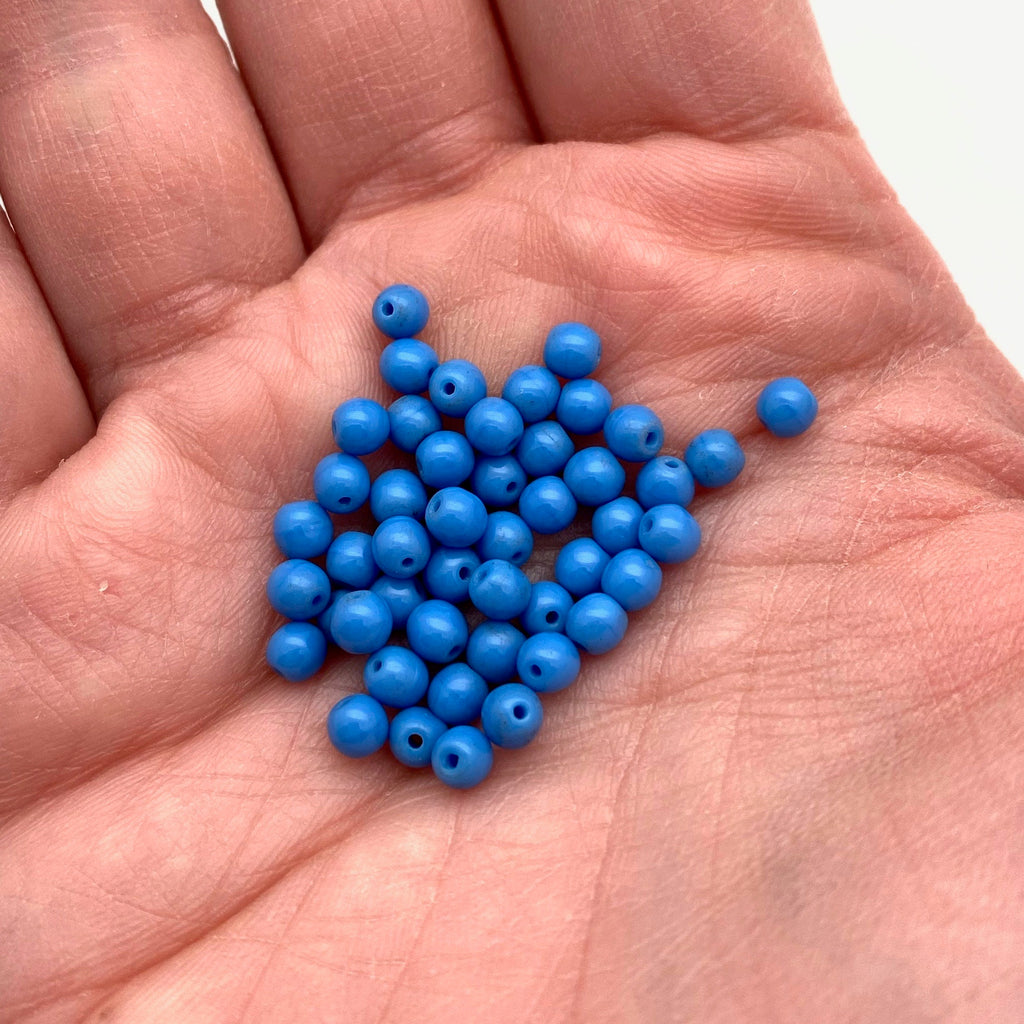 Vintage Japanese Opaque Yale Blue Round Glass Beads (4mm) (BJG4)