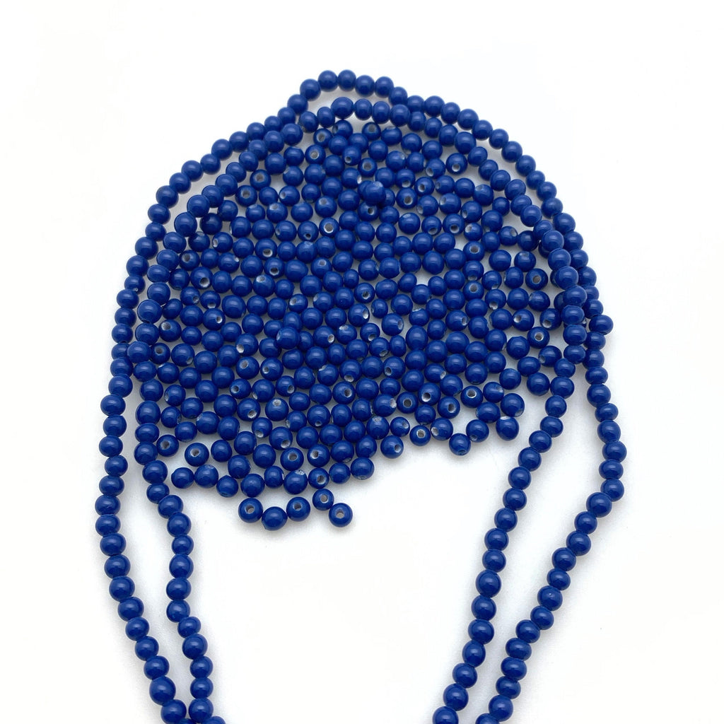 Vintage Opaque Navy Blue Round India Glass Beads (4mm) (BIG1)
