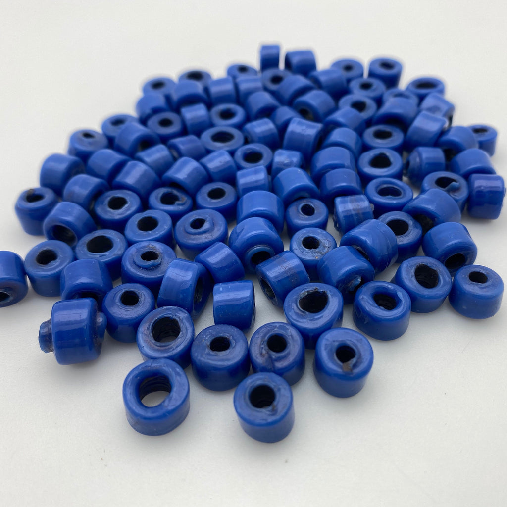 Vintage Opaque Sapphire Blue Large Holed India Barrel Glass Beads (9mm) (BIG2)