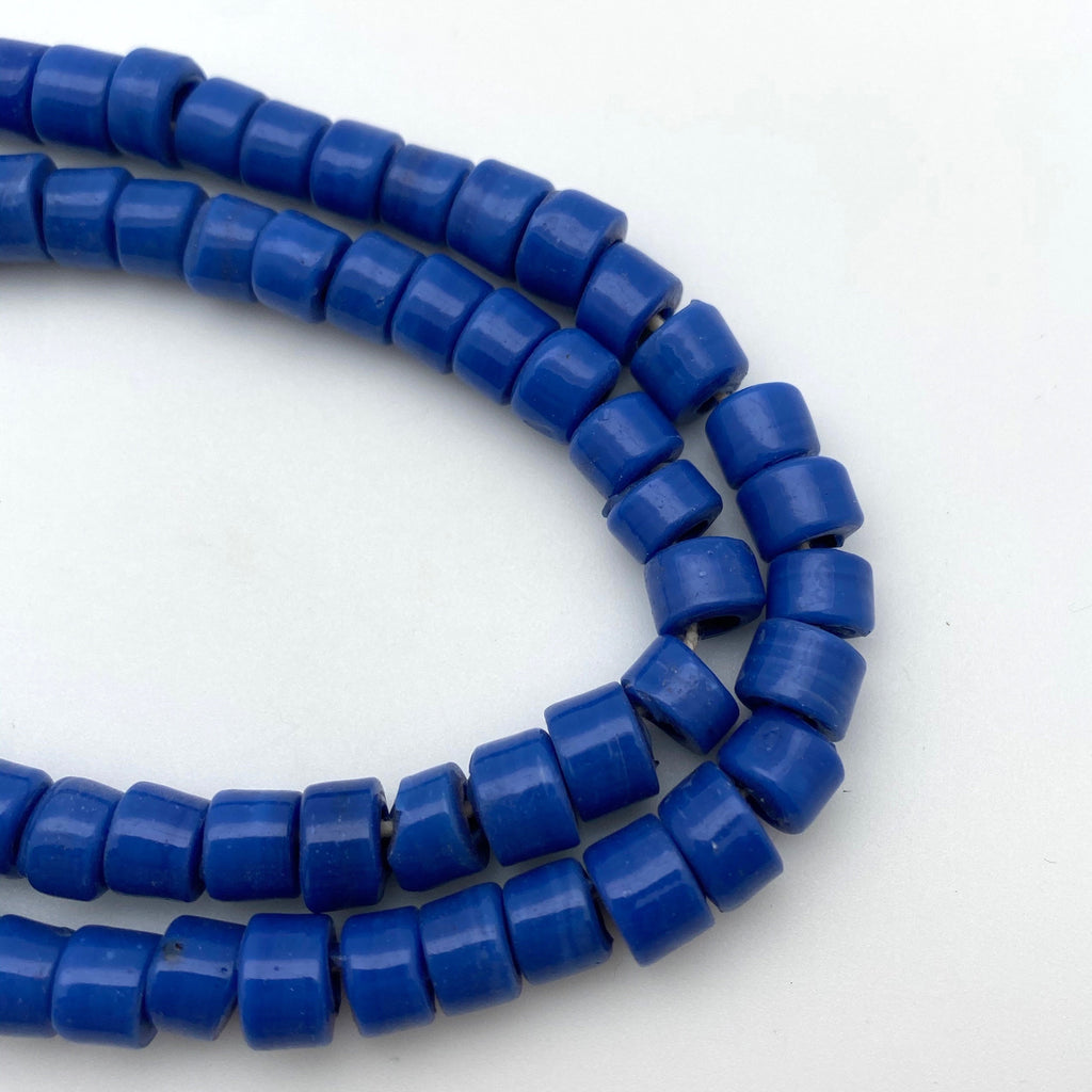 Vintage Opaque Sapphire Blue Large Holed India Barrel Glass Beads (9mm) (BIG2)