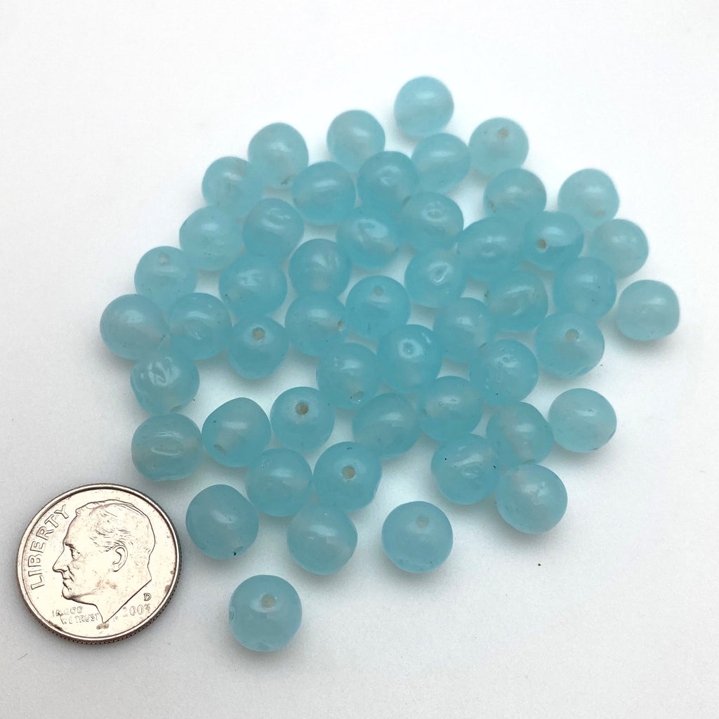 Vintage Japanese Powder Blue Round Glass Beads (7x8mm) (BJG5)