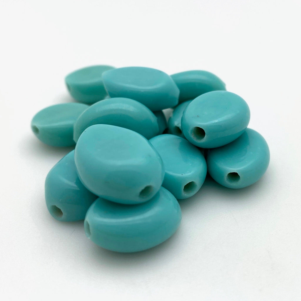 Vintage Japanese Oval Robin Egg Blue Glass Beads (15x18mm) (BJG8)