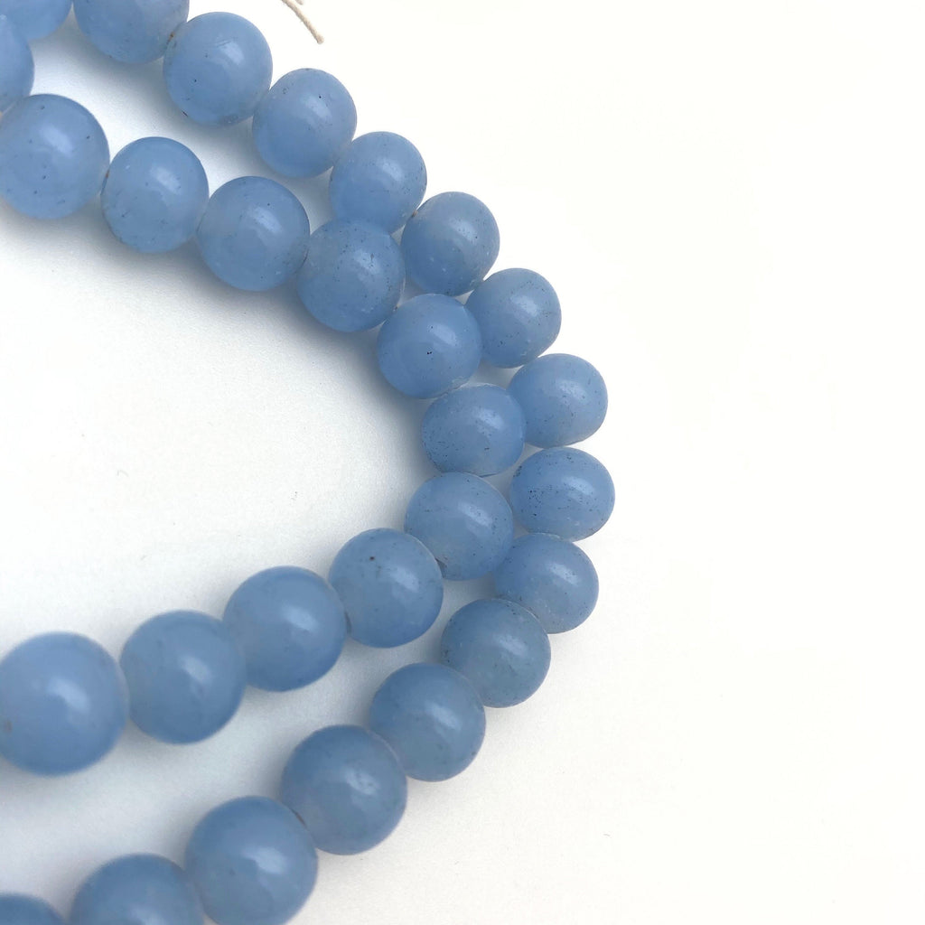 Vintage Milky Baby Blue Round Japanese Glass Beads (8x10mm) (BJG9)