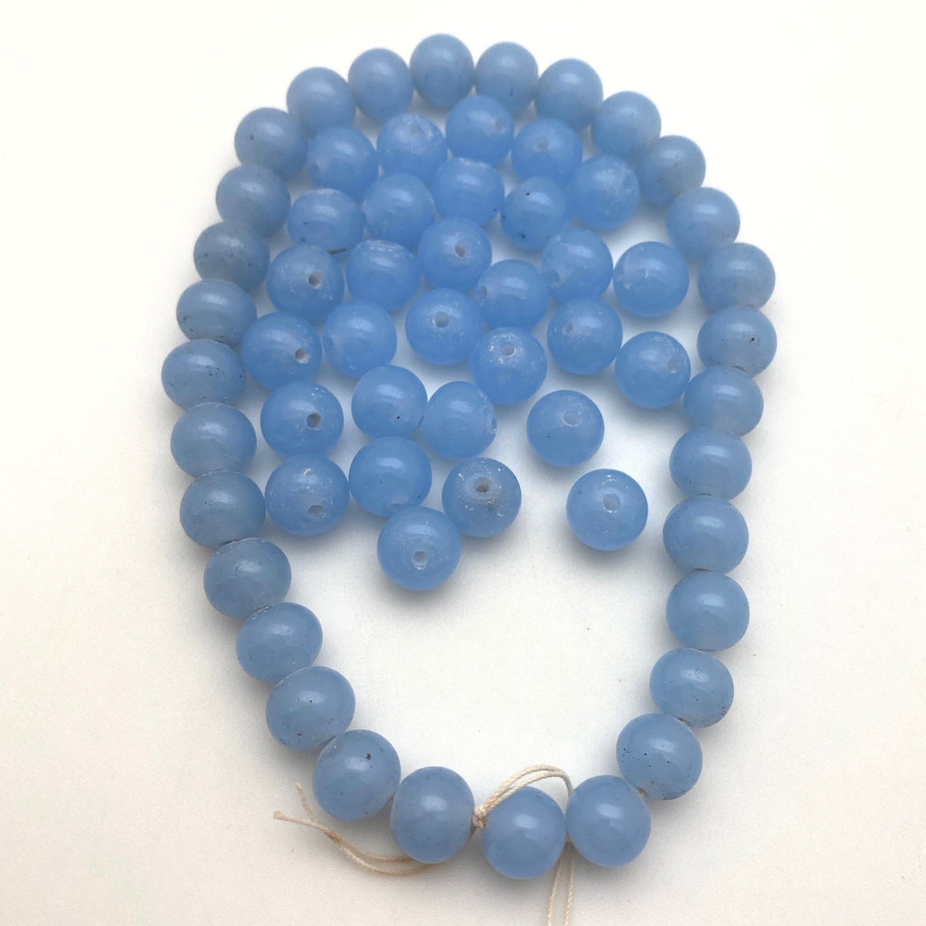 Vintage Milky Baby Blue Round Japanese Glass Beads (8x10mm) (BJG9)