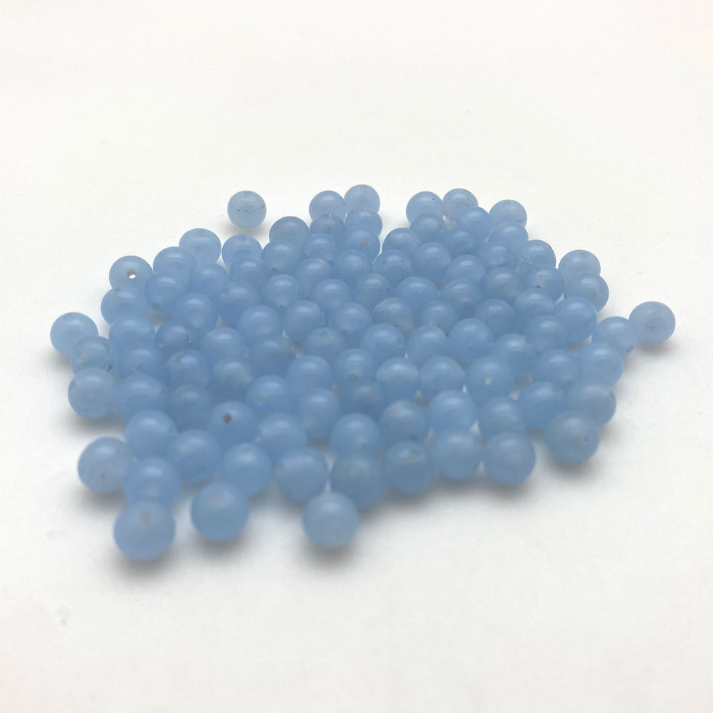 Vintage Milky Light Blue Round Japanese Glass Beads (5x6mm) (BJG10)