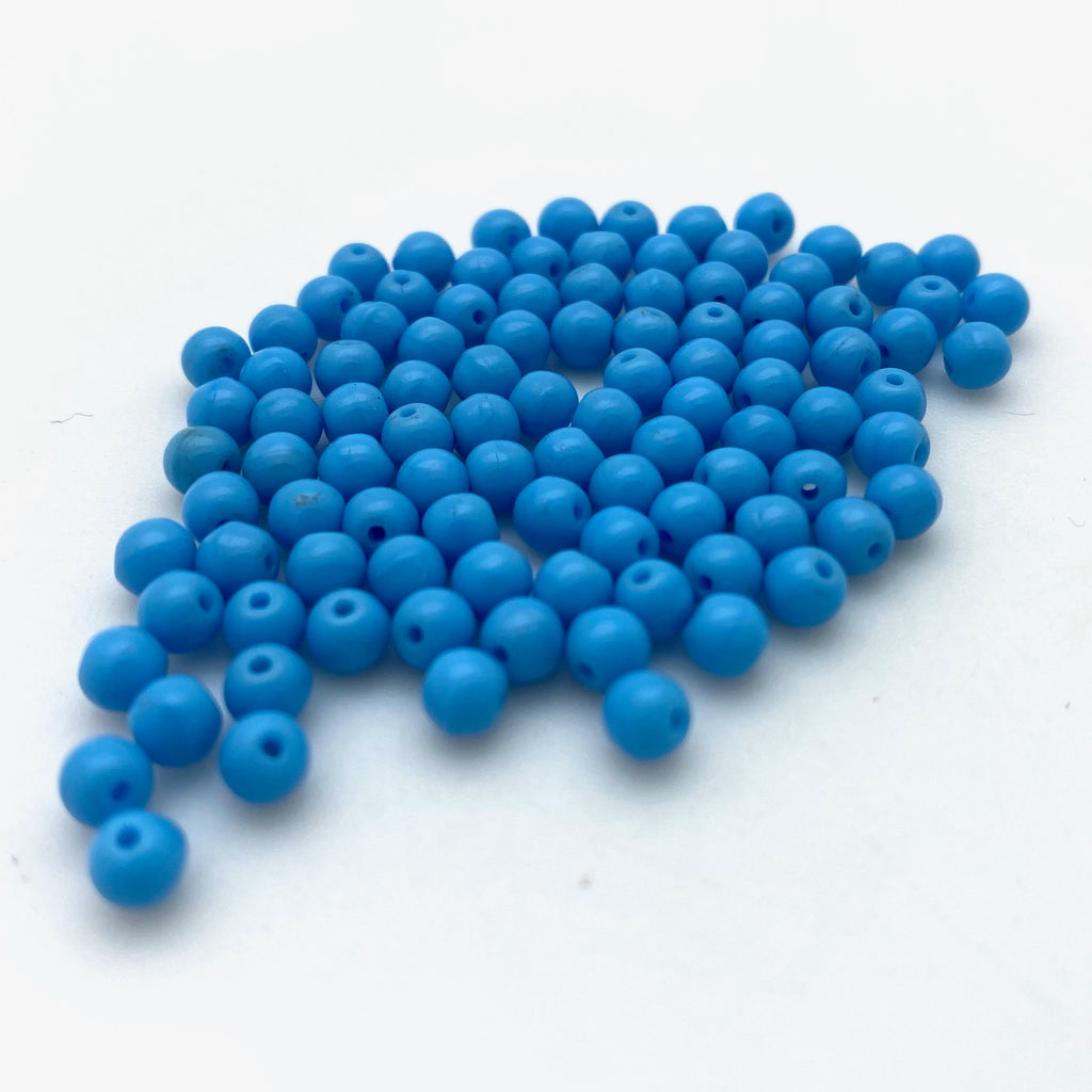 Vintage Olympic Blue Round Japanese Glass Beads (4mm) (BJG12)