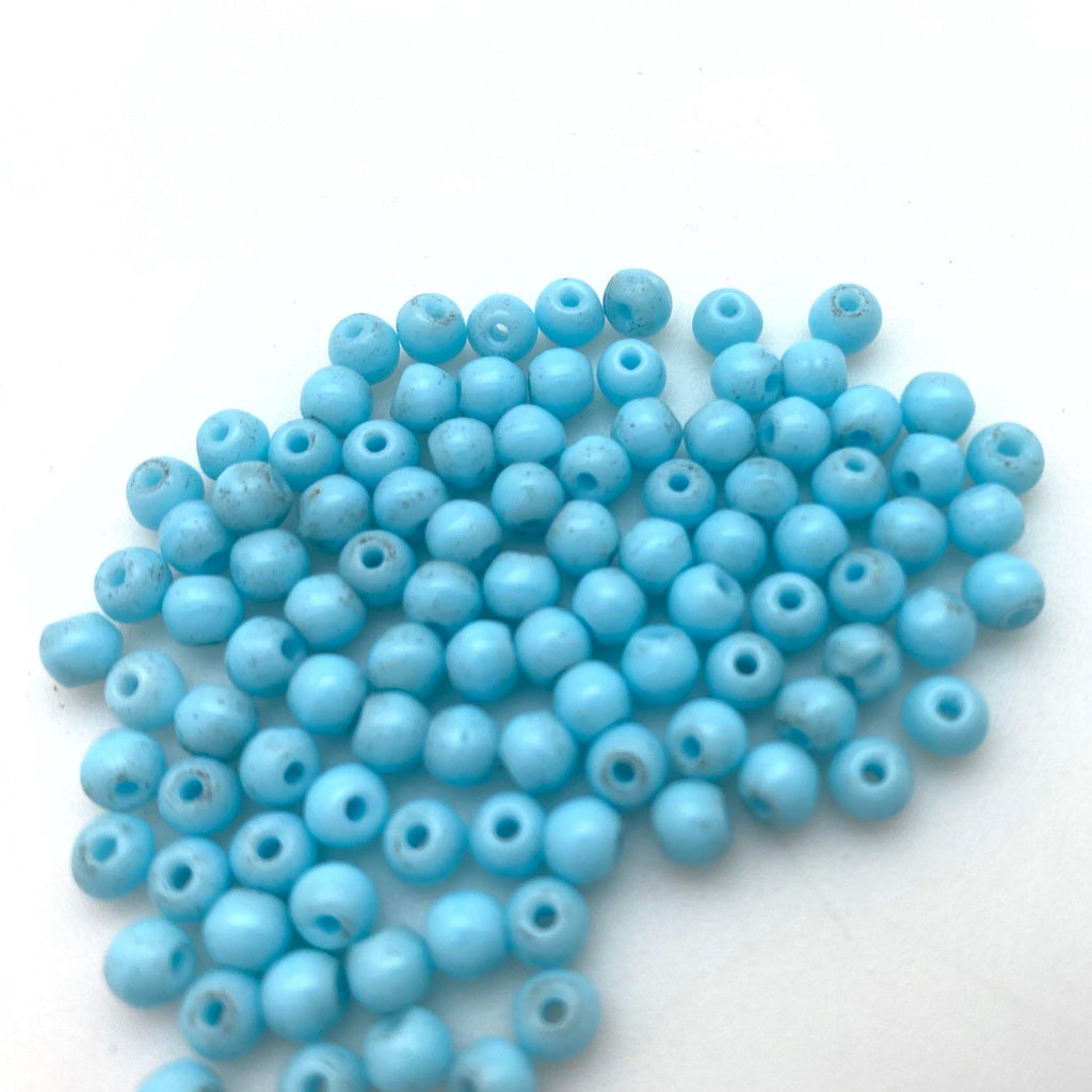 Vintage Sky Blue Round Japanese Glass Beads (4mm) (BJG13)