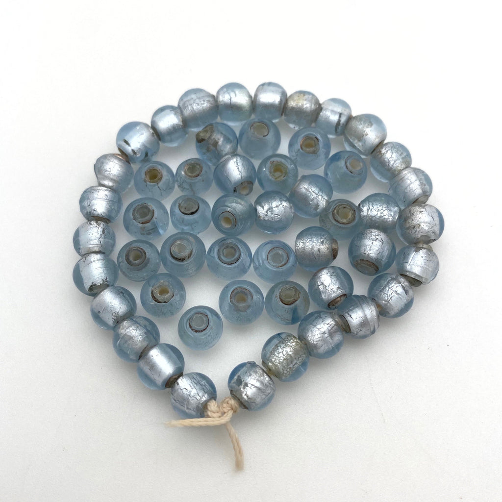 Vintage Light Blue Round Japanese Foil Glass Beads (6x7mm) (BJG16)