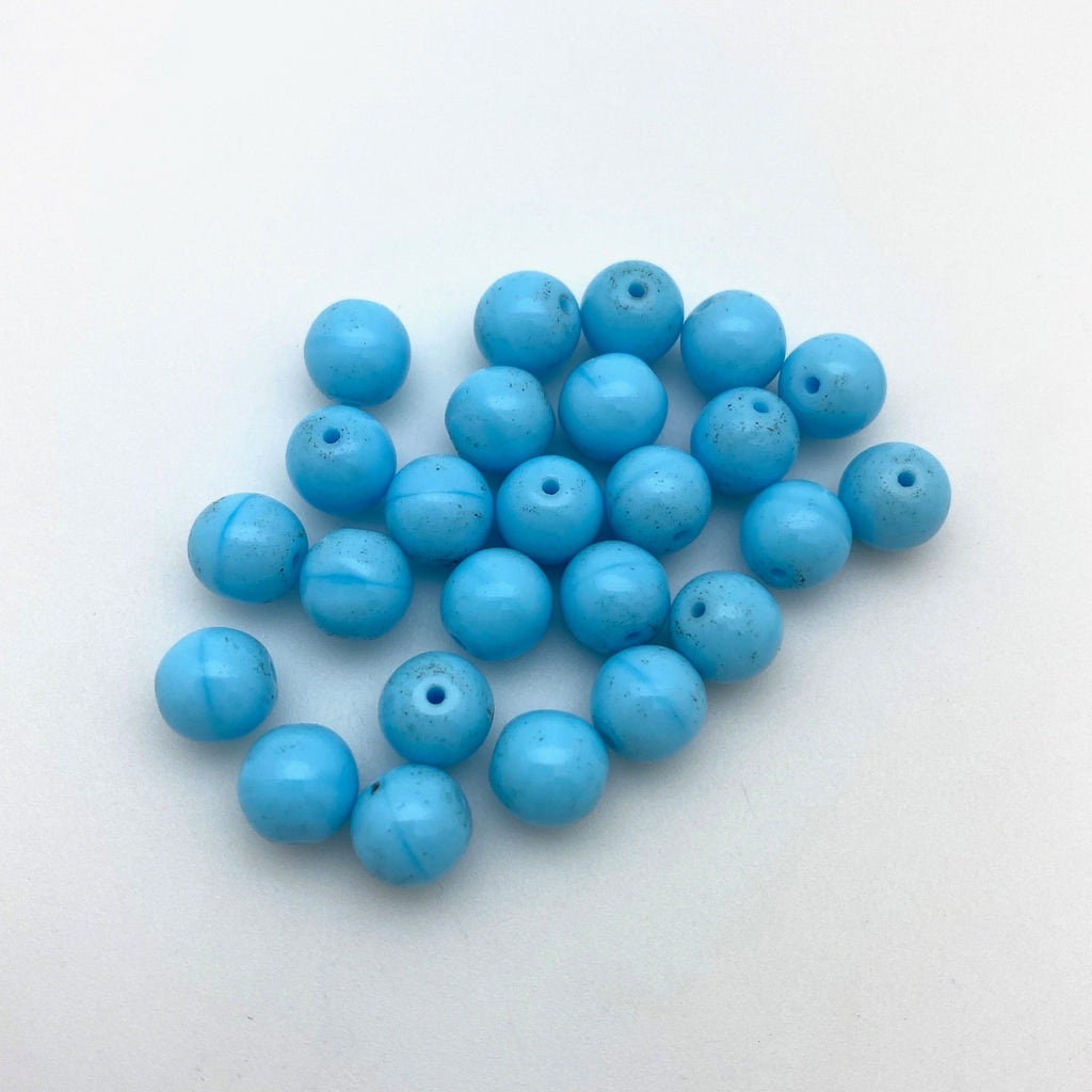 Vintage Opaque Sky Blue Round Japanese Glass Beads (8mm) (BJG17)