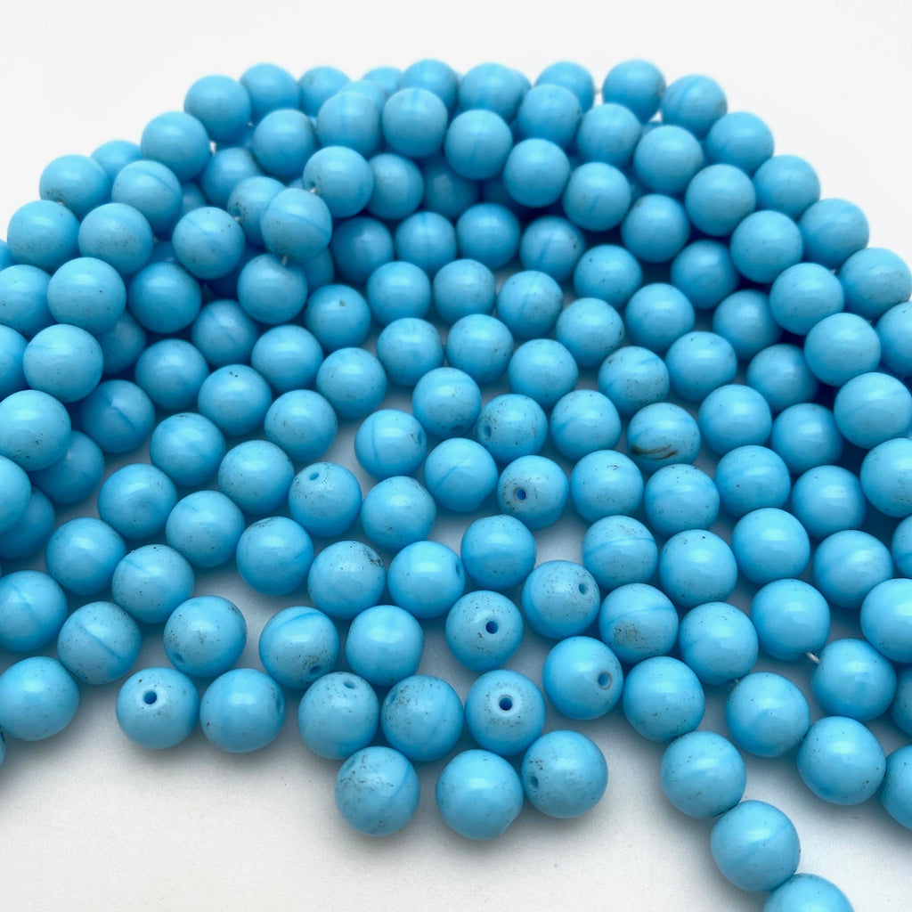 Vintage Opaque Sky Blue Round Japanese Glass Beads (8mm) (BJG17)