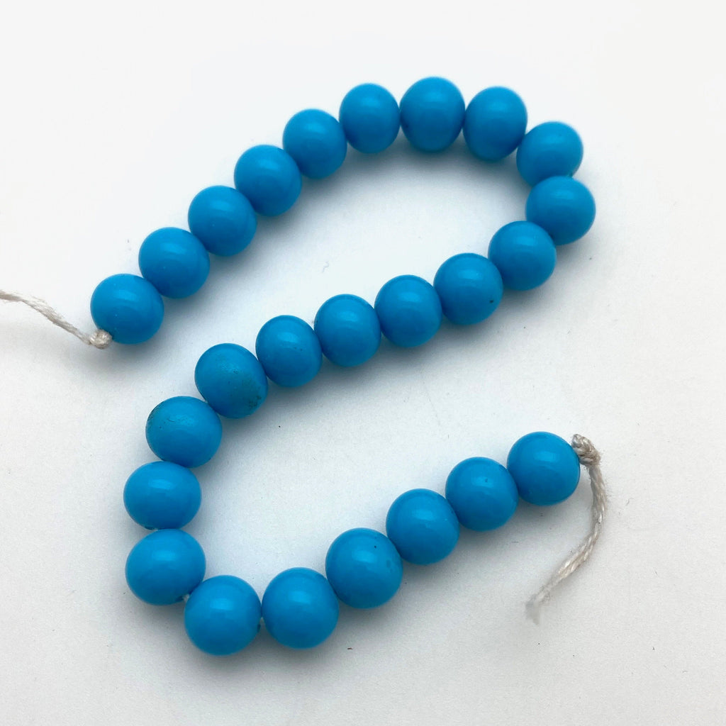 Vintage Opaque Cerulean Blue Round Japanese Glass Beads (8mm) (BJG18)