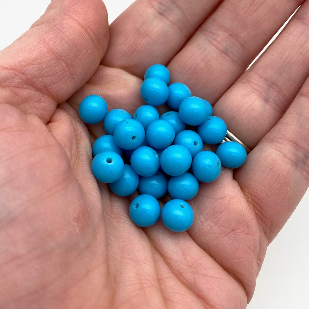 Vintage Opaque Cerulean Blue Round Japanese Glass Beads (8mm) (BJG18)
