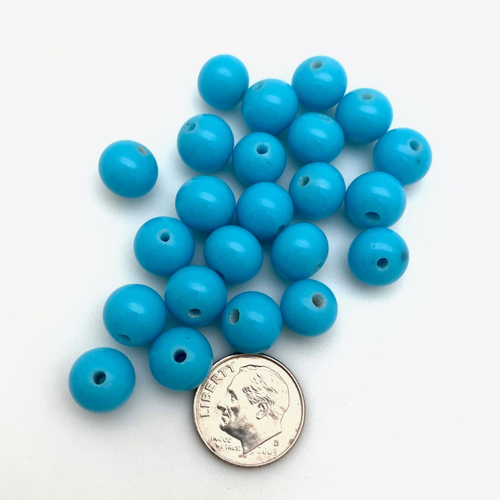 Vintage Opaque Cerulean Blue Round Japanese Glass Beads (9x10mm) (BJG19)