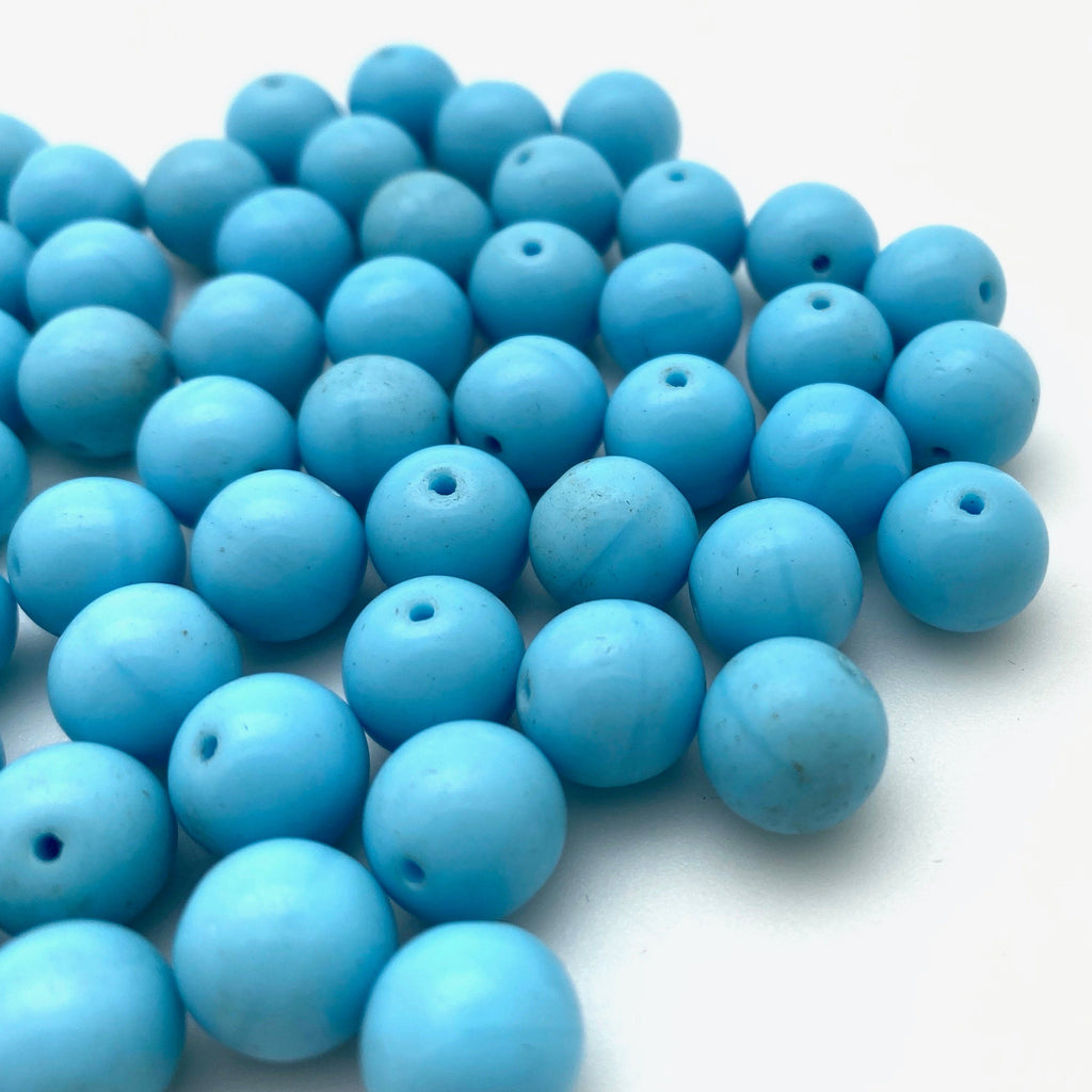 Vintage Opaque Sky Blue Round Japanese Glass Beads (10mm) (BJG21)