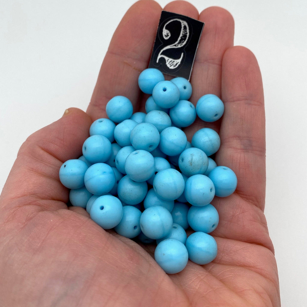 Vintage Opaque Sky Blue Round Japanese Glass Beads (10mm) (BJG21)