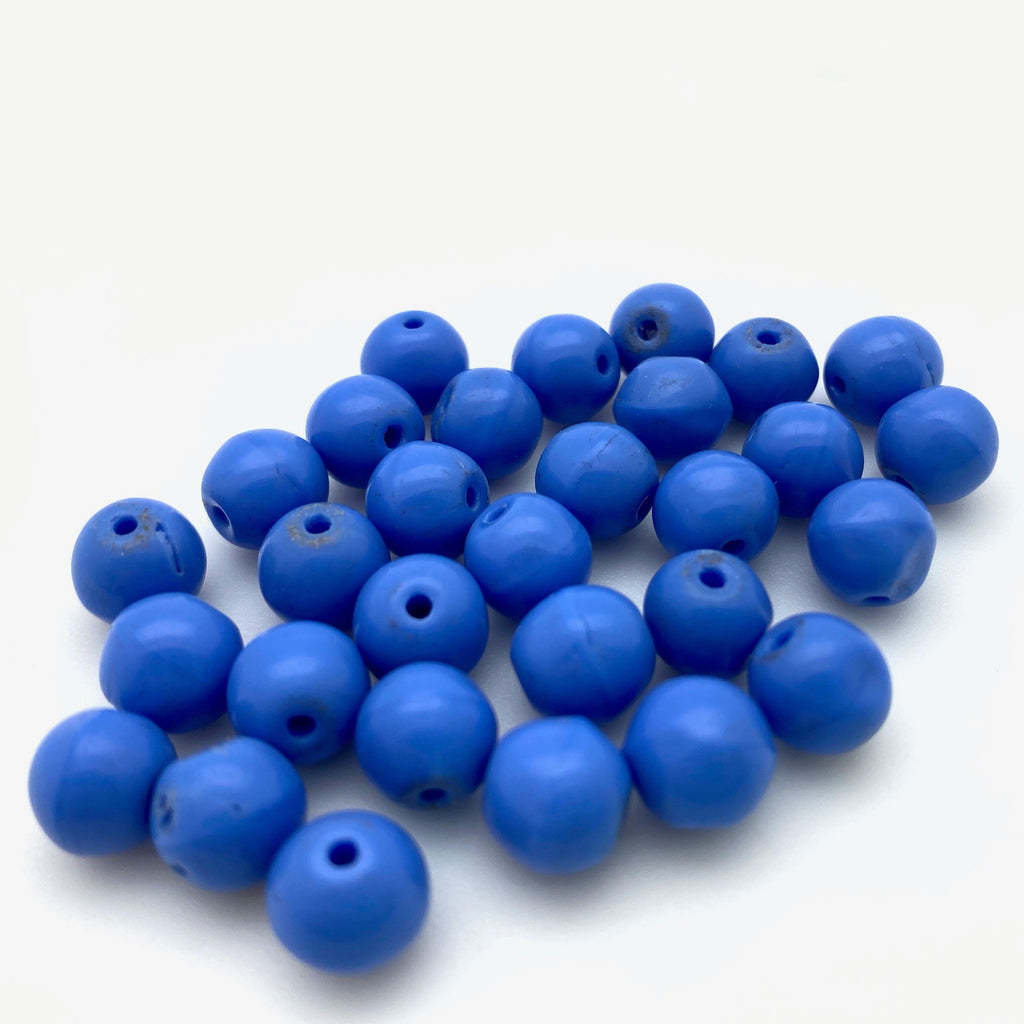Vintage Opaque Yale Blue Round Japanese Glass Beads (8mm) (BJG23)