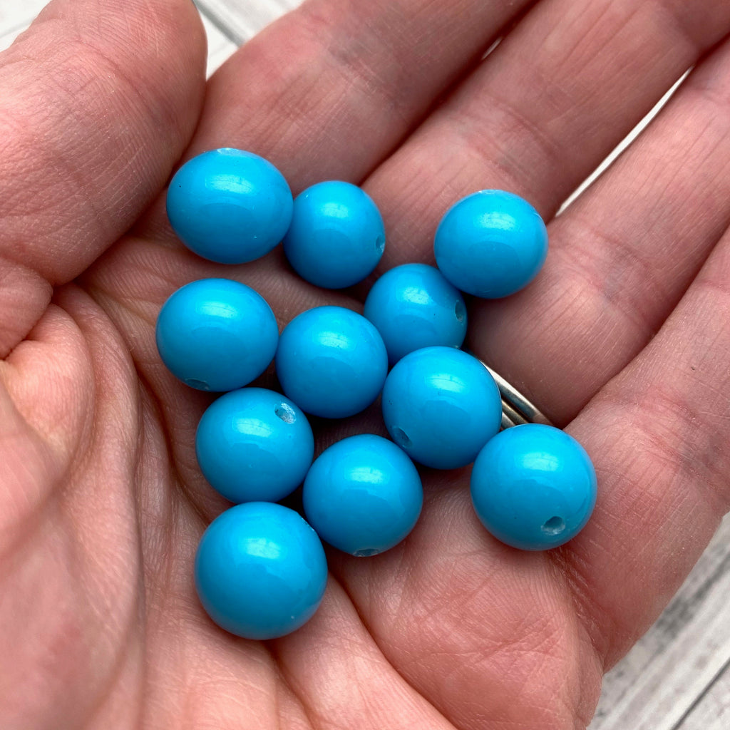 Vintage Cerulean Blue Round Japanese Glass Beads (12mm) (BJG25)