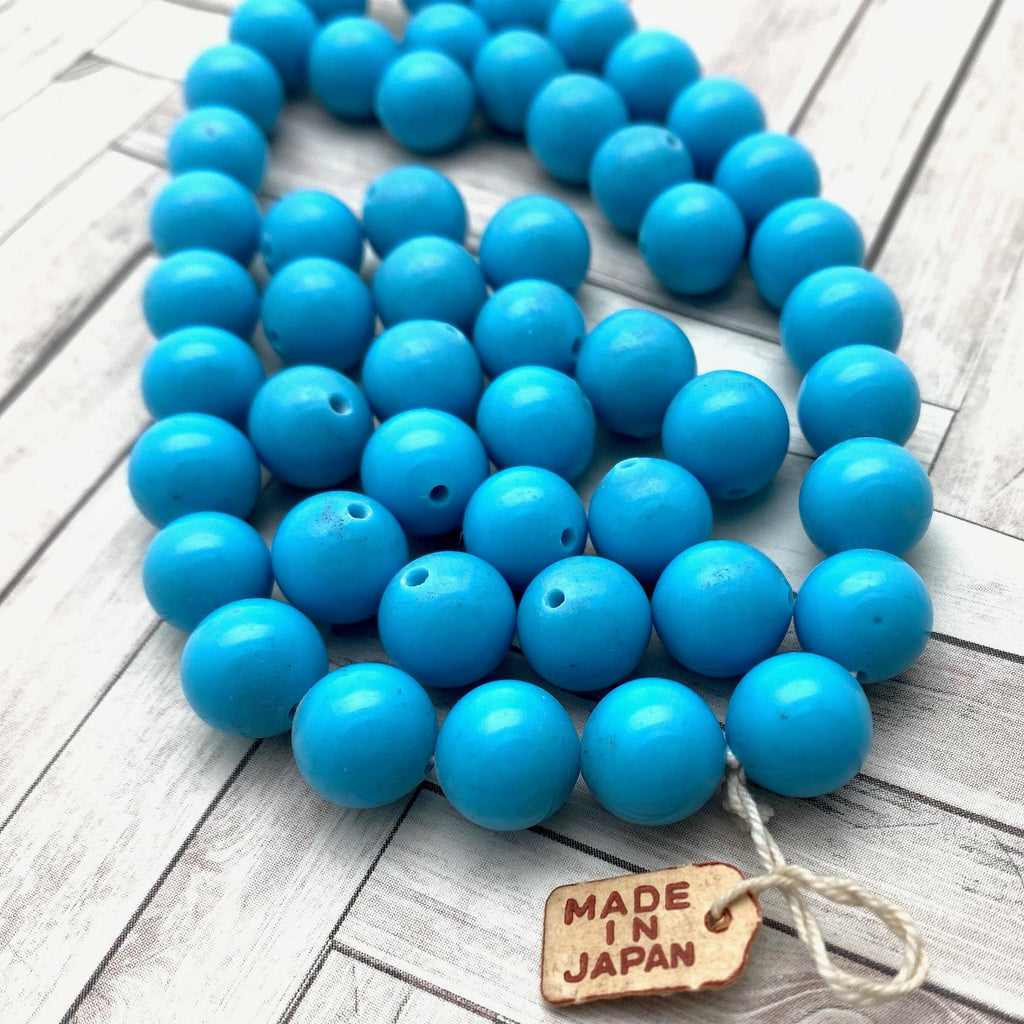 Vintage Opaque Sky Blue Round Japanese Glass Beads (9mm) (BJG26)