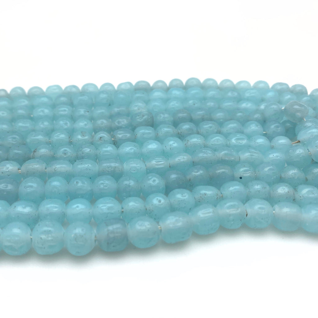 Vintage Milky Sky Blue Off Round Japanese Glass Beads (8mm) (BJG27)
