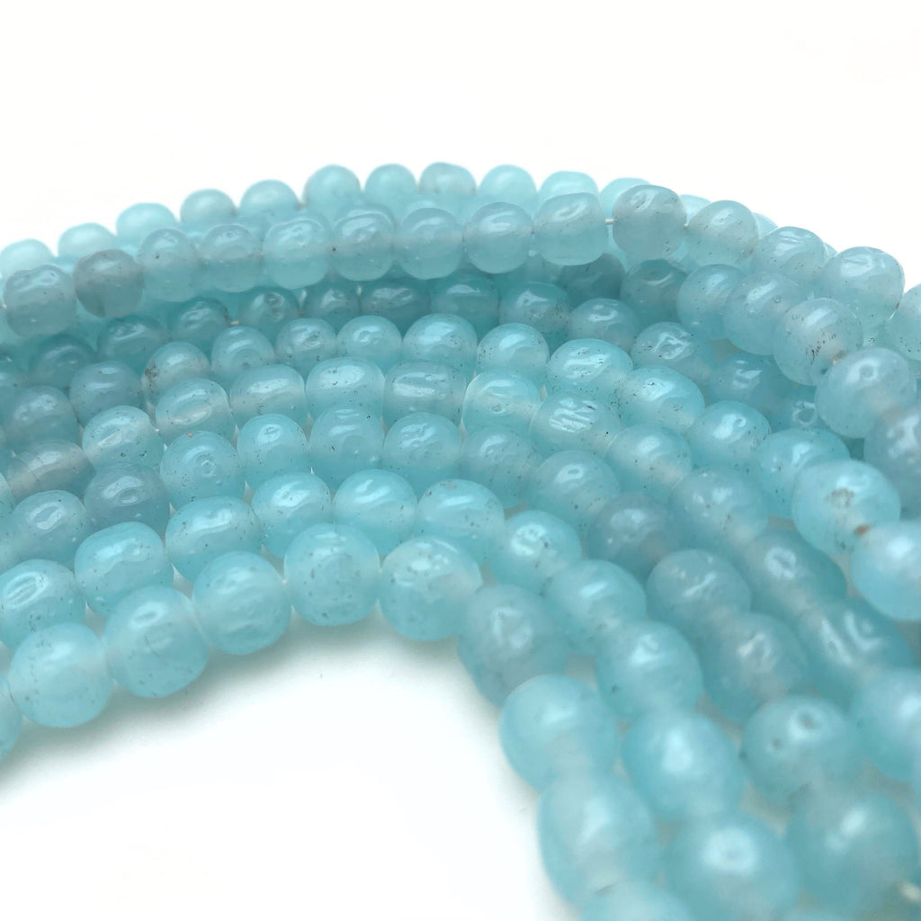 Vintage Milky Sky Blue Off Round Japanese Glass Beads (8mm) (BJG27)