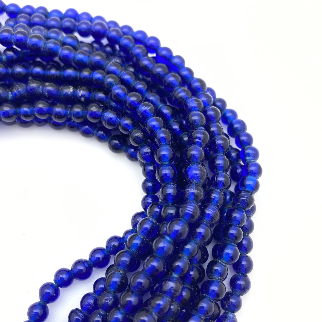 Vintage Indigo Blue Round Japanese Glass Beads (4mm) (BJG14)
