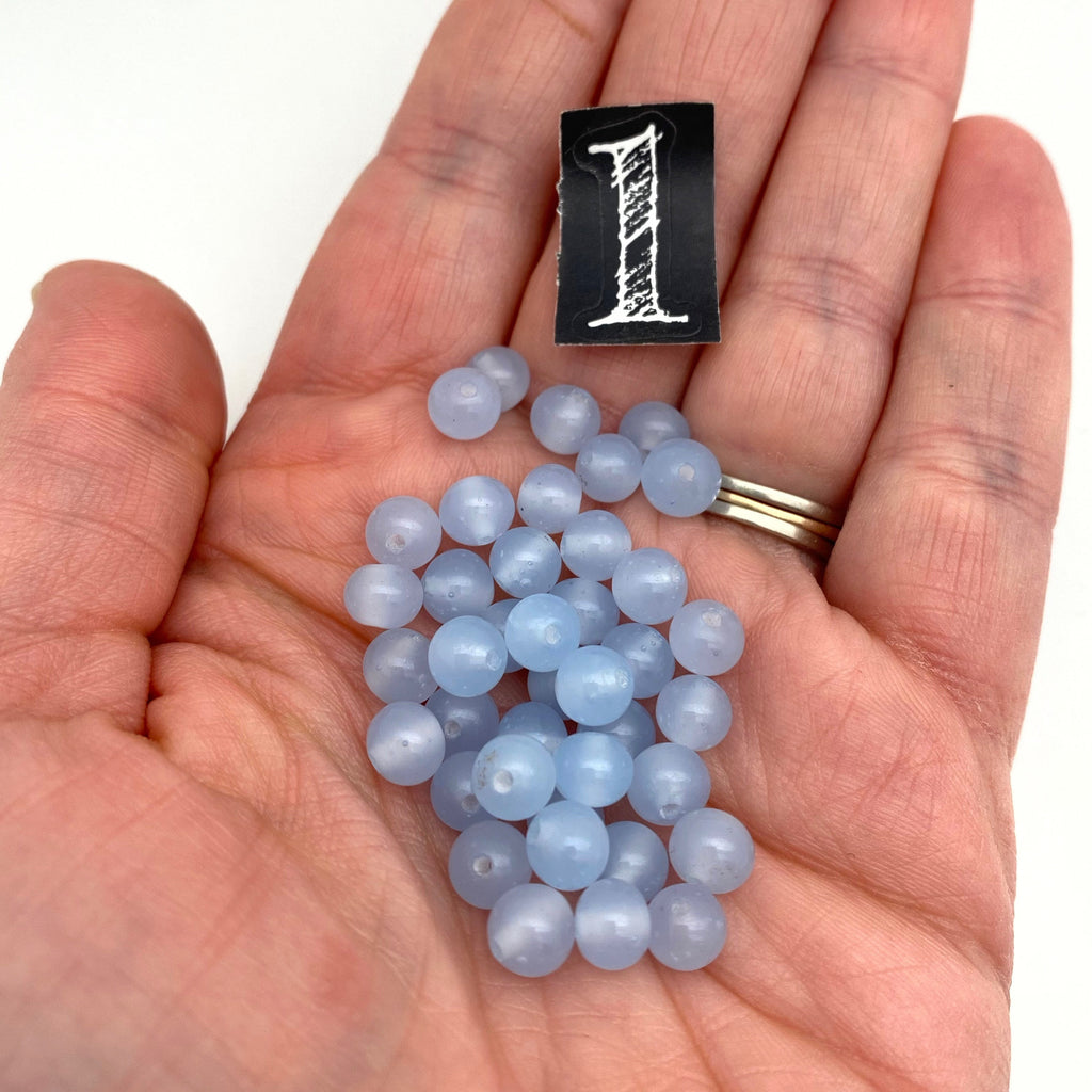 Vintage Milky Sky Blue Round Japanese Glass Beads (6mm) (BJG32)