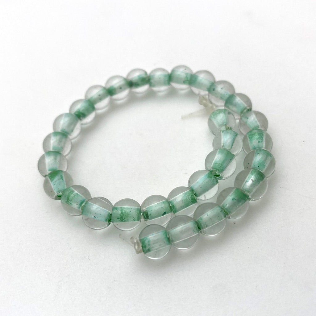 Vintage Persian Green & Clear Round Czech Glass Beads (5x6mm) (GCG101)