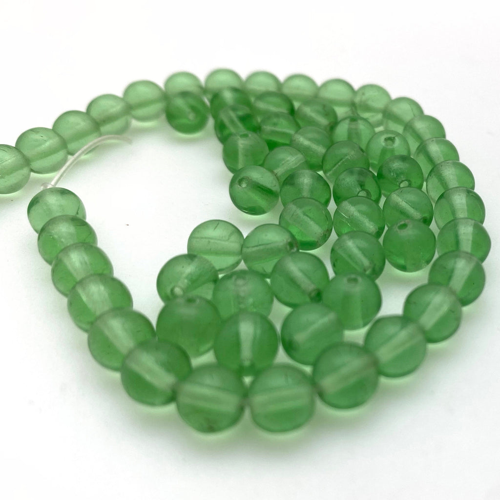 Vintage Translucent Fern Green Round Czech Glass Beads (6mm) (GCG103)