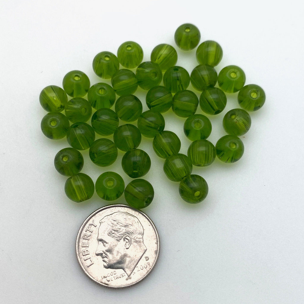 Vintage Translucent Pear Green Round Czech Glass Beads (6mm) (GCG105)