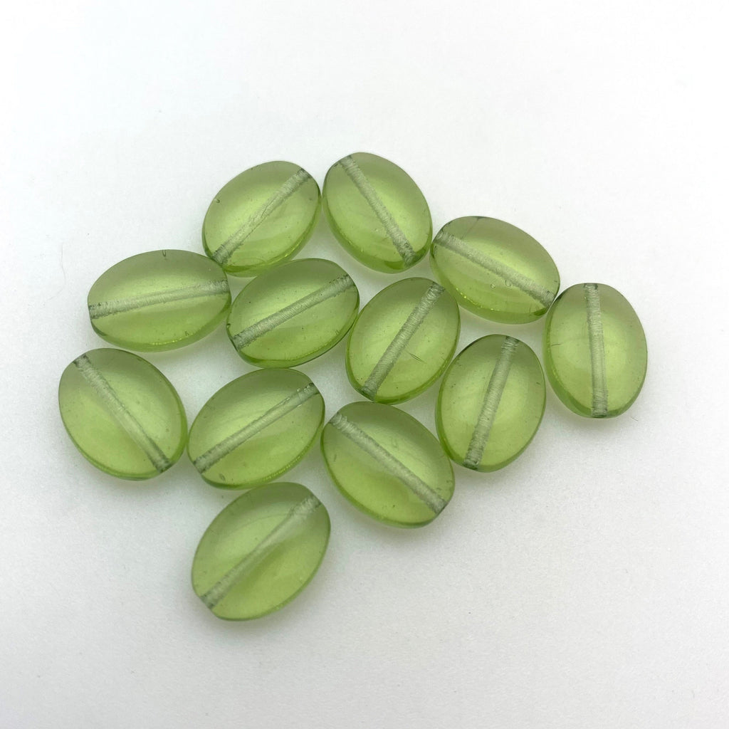 Vintage Lime Green Flat Oval Czech Glass Beads (9x12mm) (GCG107)
