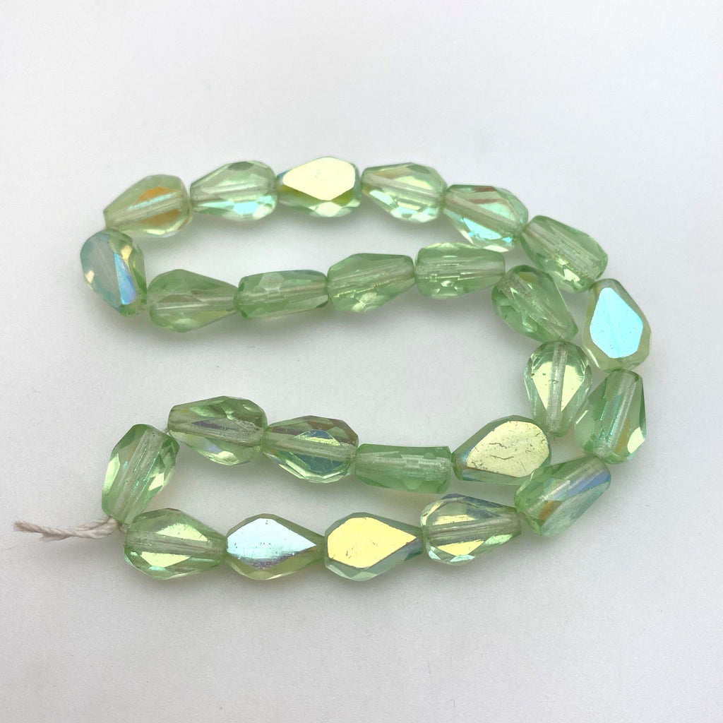 Faceted Teardrop Lime Green Fire Polished Czech Glass Beads (8x10mm) (GCG109)
