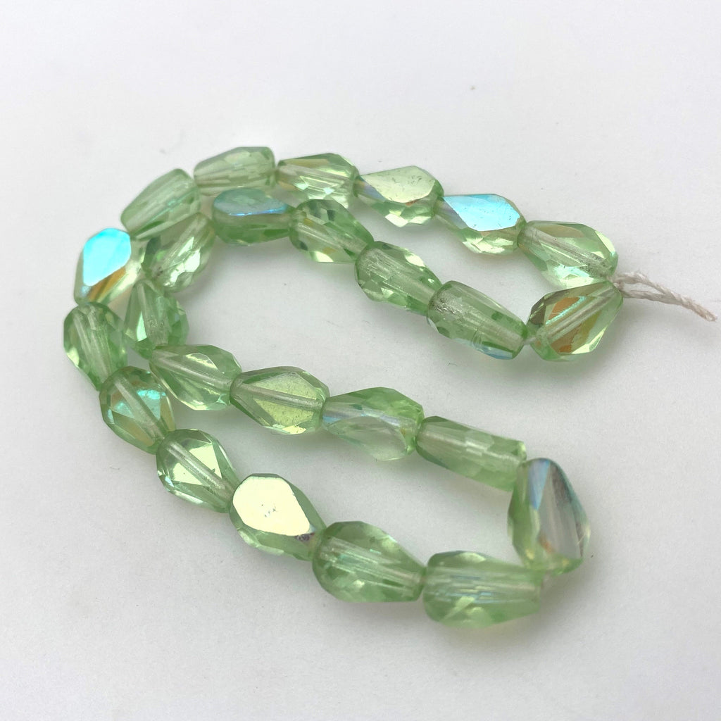 Faceted Teardrop Lime Green Fire Polished Czech Glass Beads (8x10mm) (GCG109)