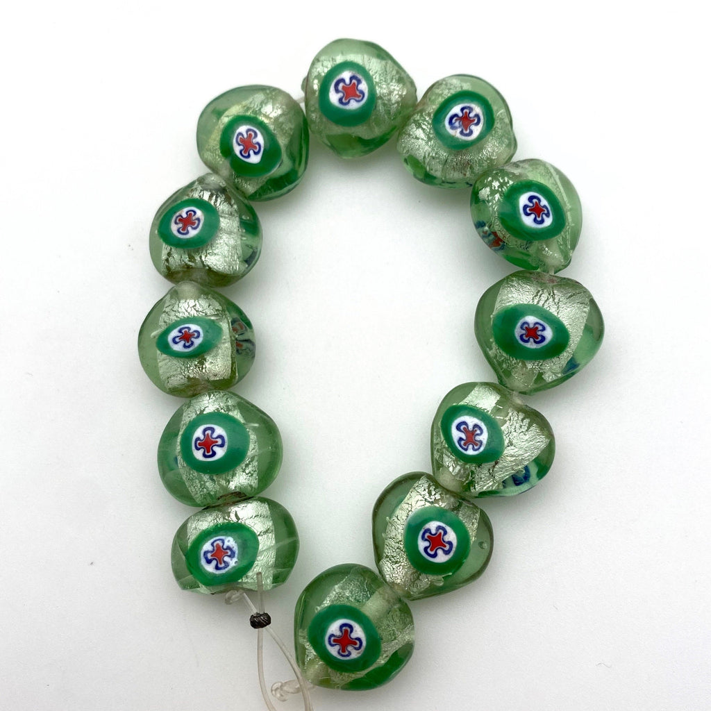 Vintage Japanese Sea Green Foil Glass Heart Beads (15x16mm) (GJG7)