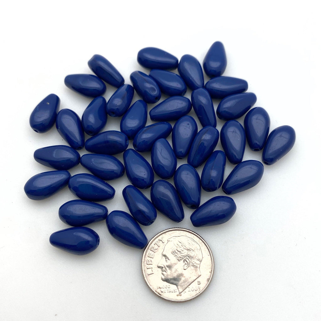 Vintage Opaque Space Blue Oval Teardrop Czech Glass Beads (7x12mm) (BCG3)