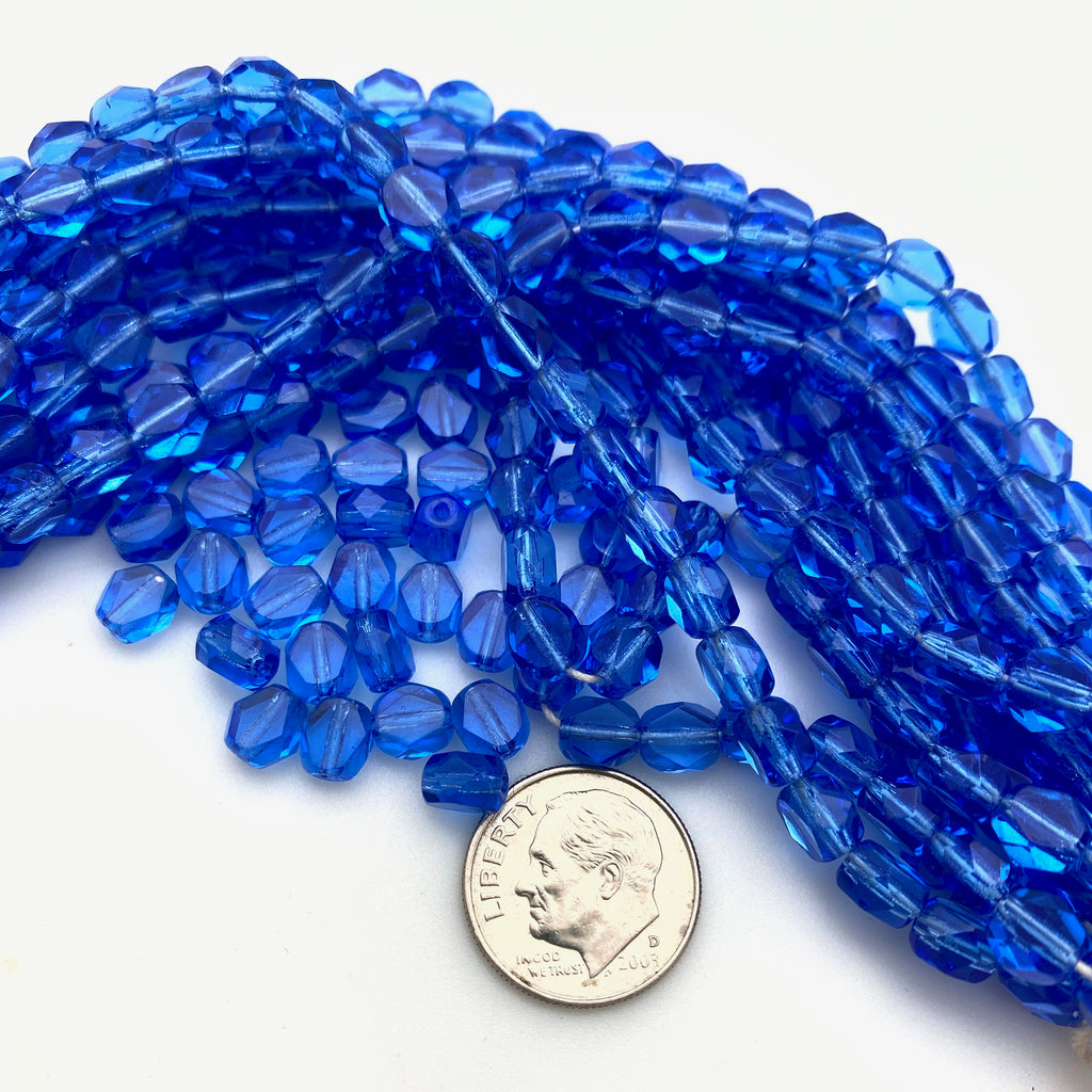 Faceted Egyptian Blue Oval Table Cut Czech Glass Beads (6mm) (BCG38)