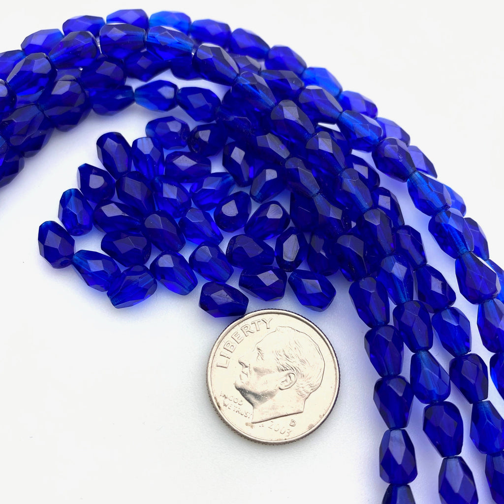 Faceted Navy Blue Teardrop Czech Glass Beads (5x7mm) (BCG40)