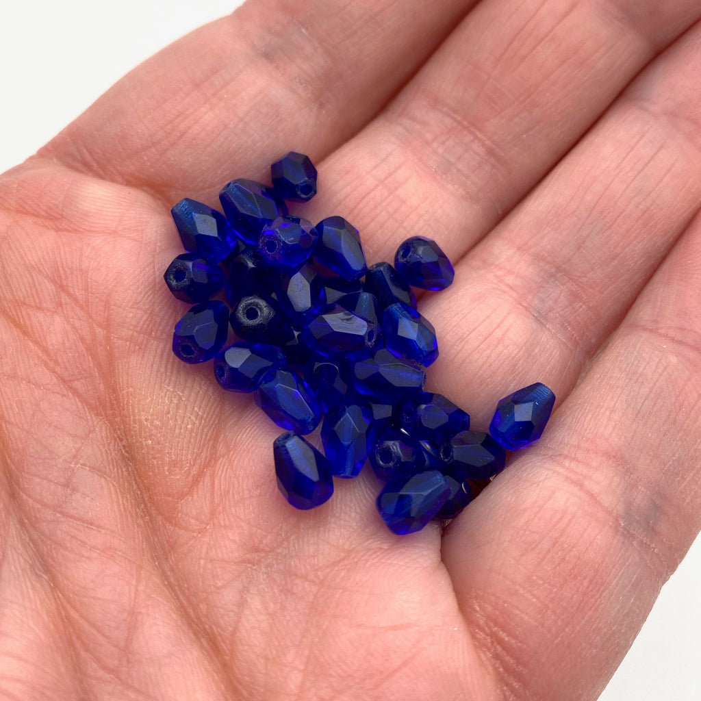 Faceted Navy Blue Teardrop Czech Glass Beads (5x7mm) (BCG40)